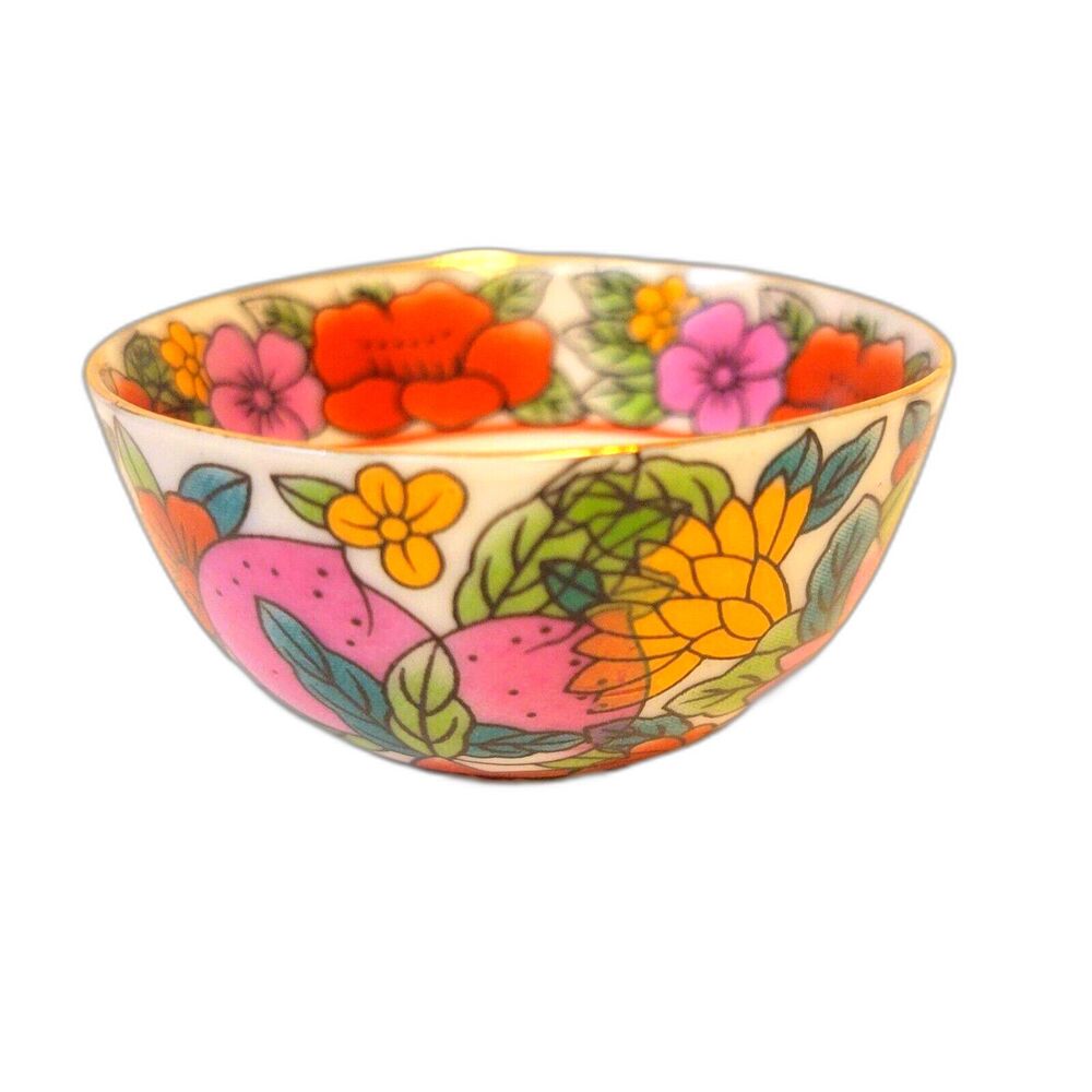 Antique Chinese Zodiac Cancer Porcelain Hand painted Gold Trimmed Mini Bowl